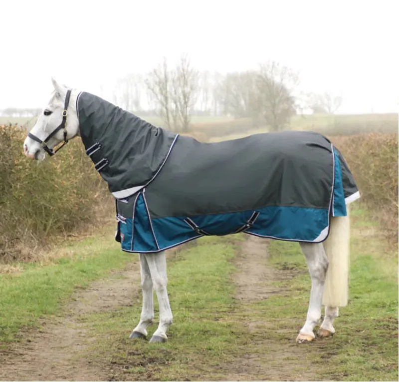 DefenceX System 50g Turnout Rug with Detachable Neck Cover - Grey/Teal